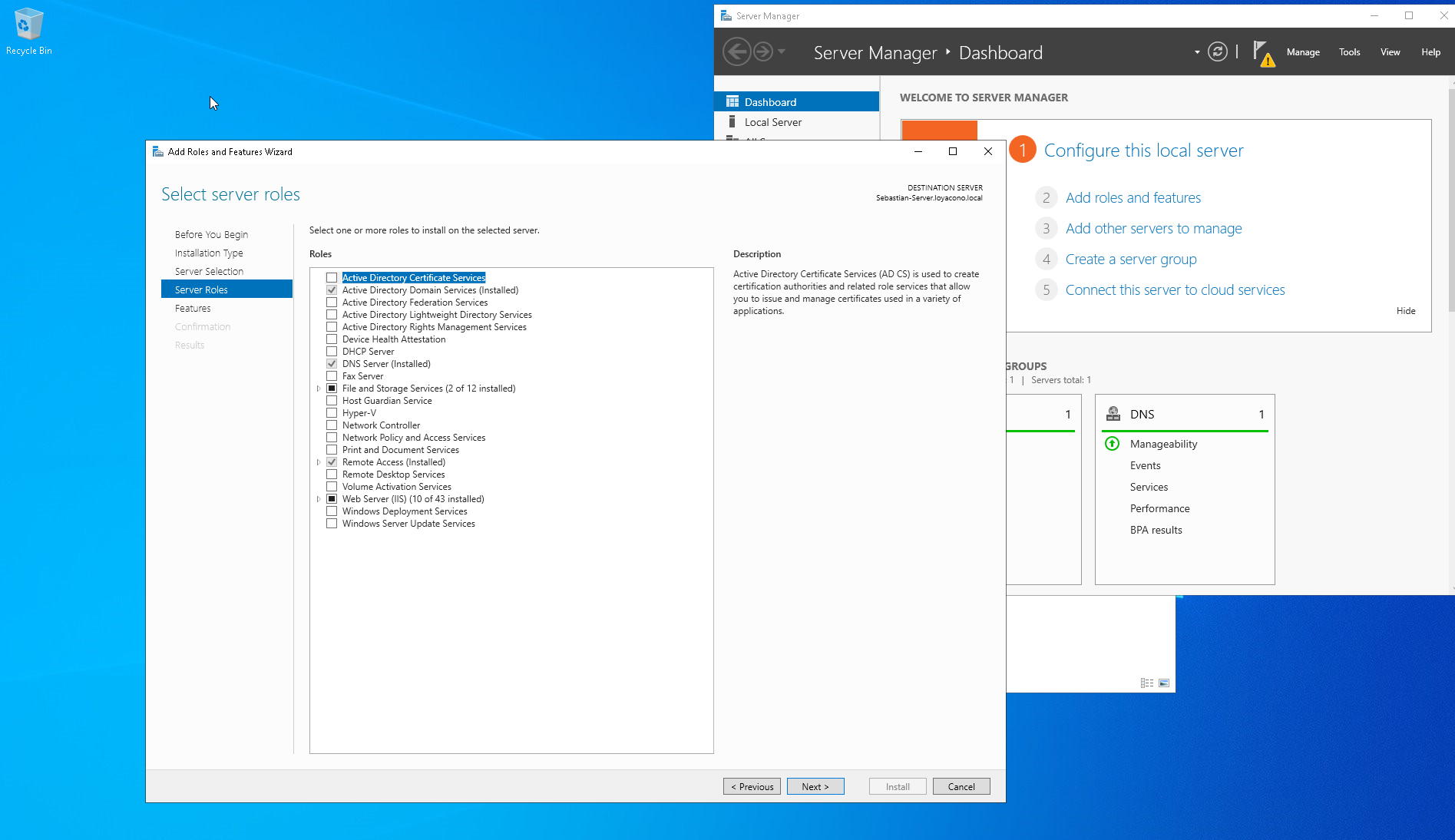 Server Manager with ADDS Installed